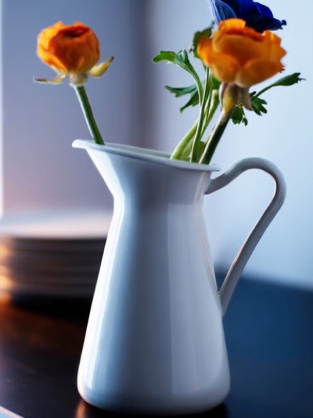 Off White Steel / Enamel Pitcher / Vase - Picture 2 of 4